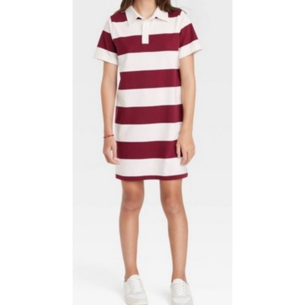 Art Class Striped Rugby Polo Dress Maroon & White Size S